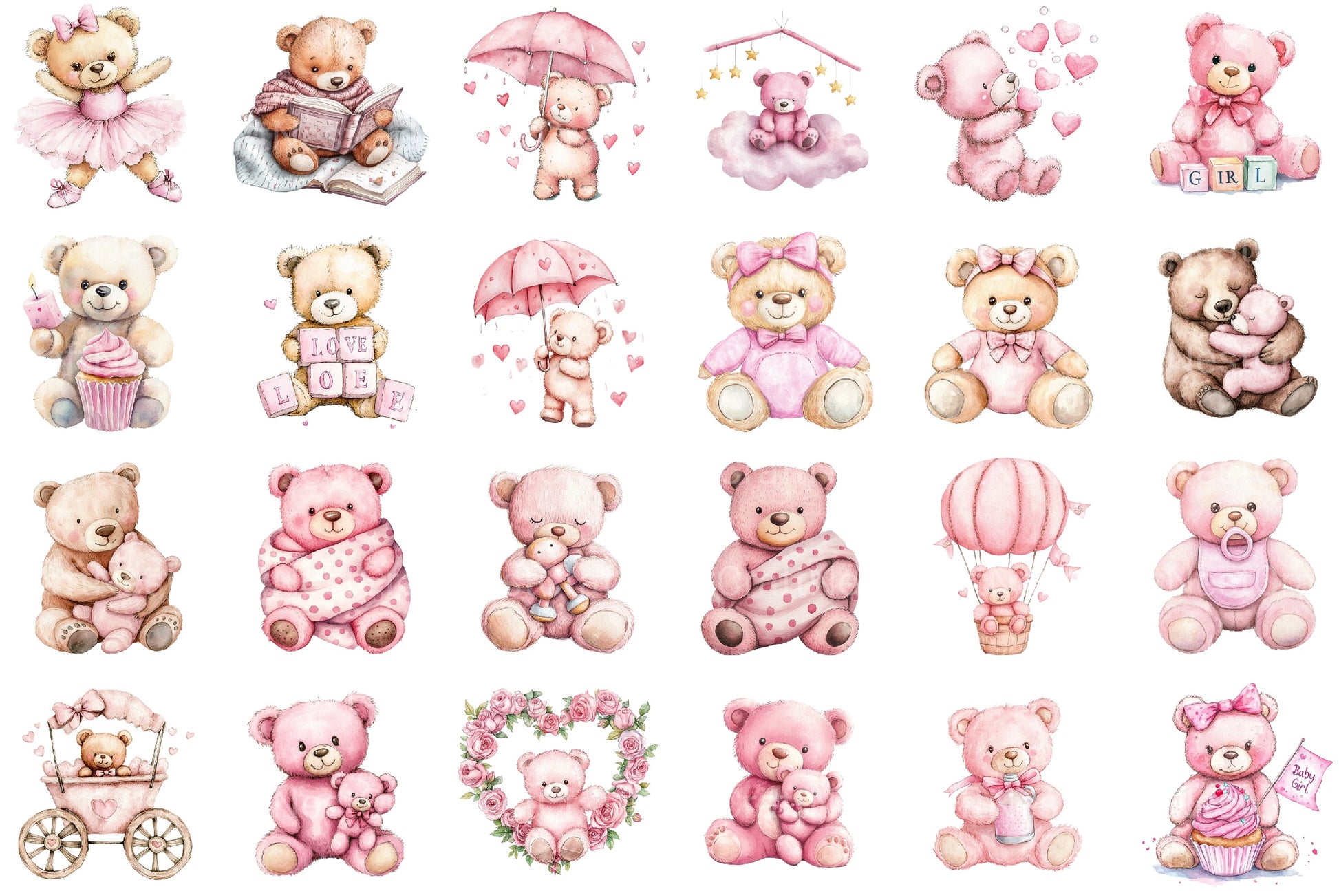 Pink Teddy Bear Baby Shower Clipart Bundle - CraftNest - Digital Crafting and Art