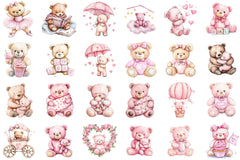 Pink Teddy Bear Baby Shower Clipart Bundle - CraftNest - Digital Crafting and Art