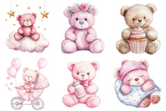 Pink Teddy Bear Baby Shower Clipart Bundle - CraftNest - Digital Crafting and Art