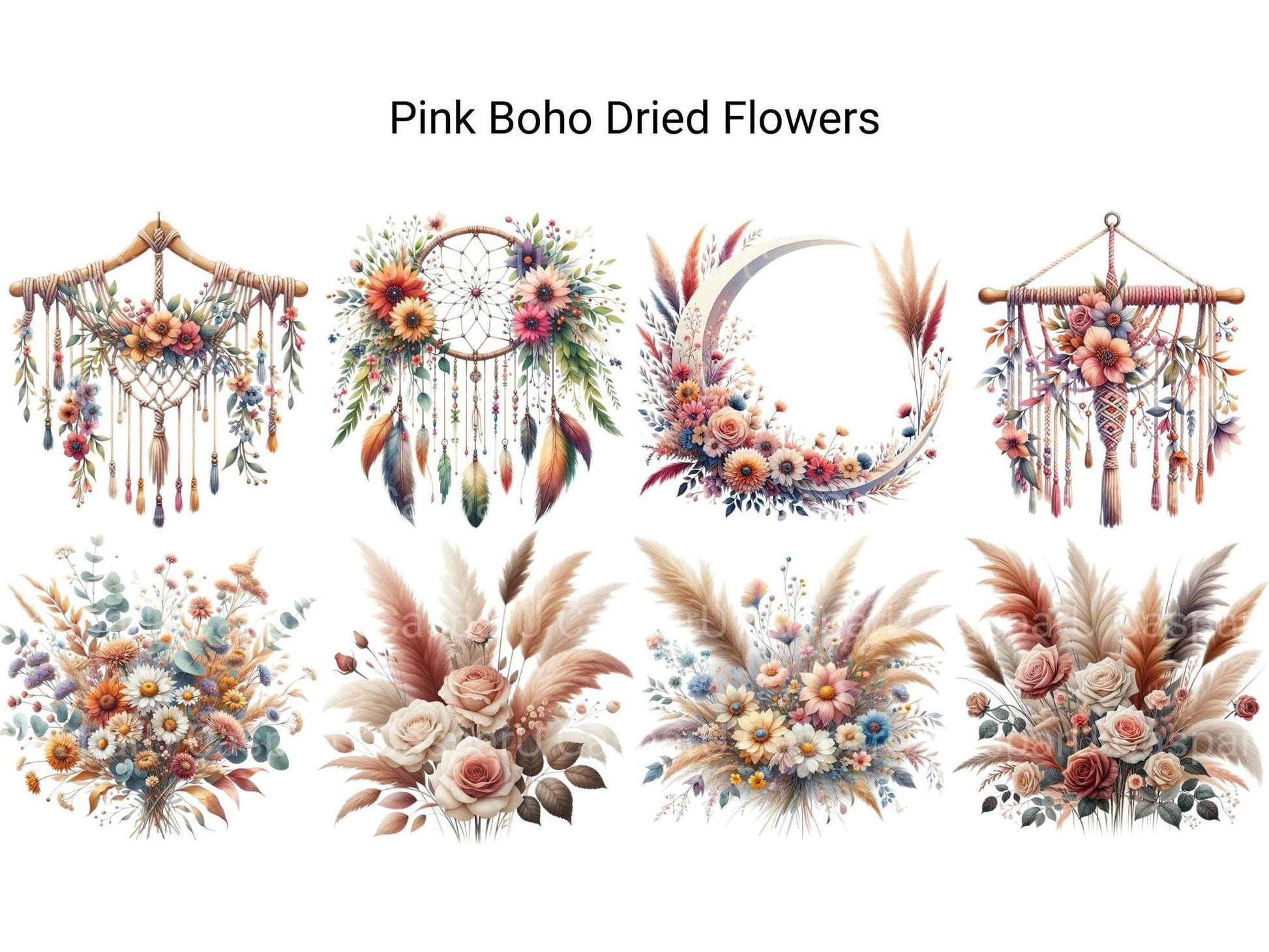 Pink Boho Dried Flowers - CraftNest - Digital Crafting and Art