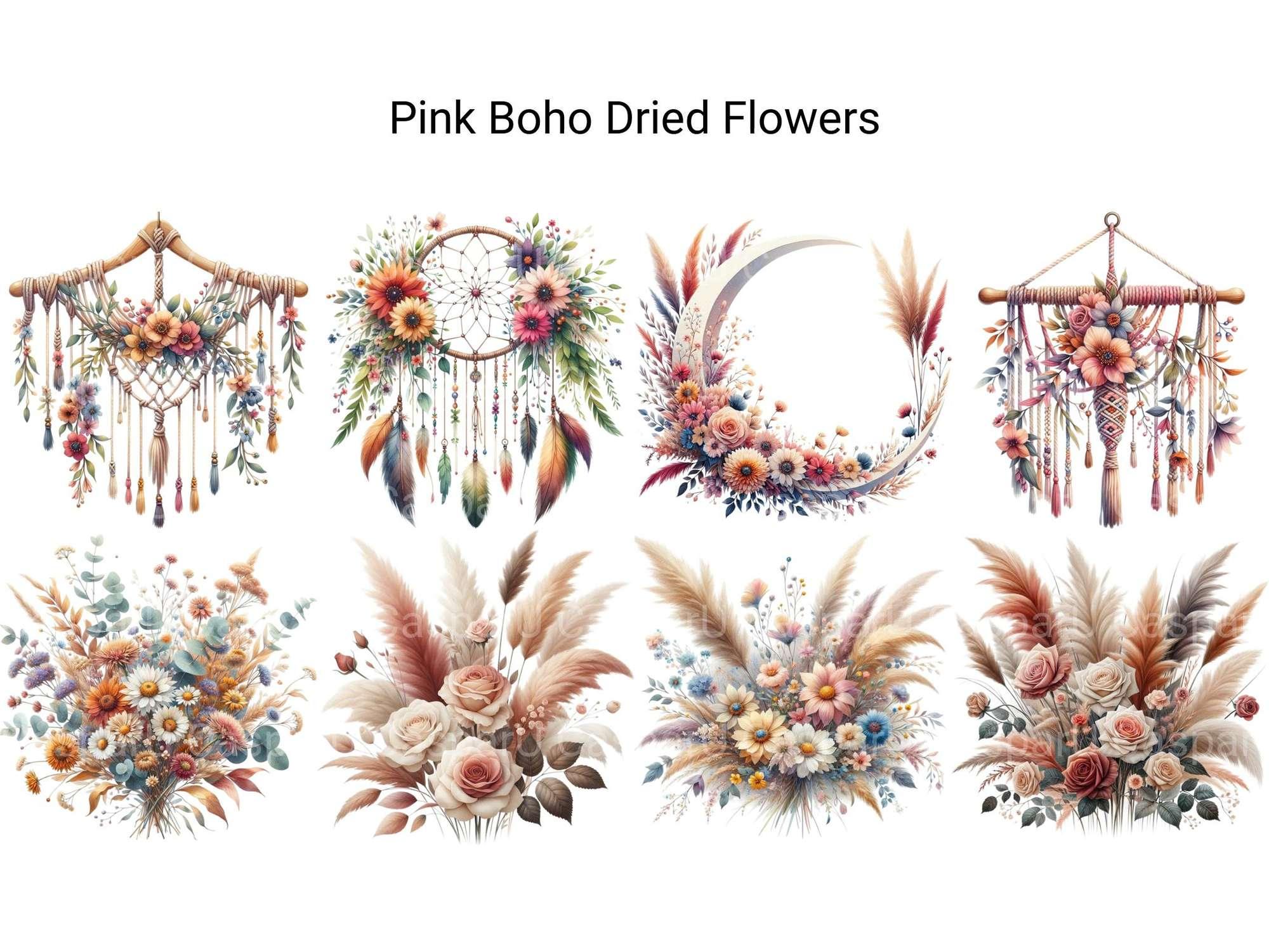 Pink Boho Dried Flowers - CraftNest - Digital Crafting and Art