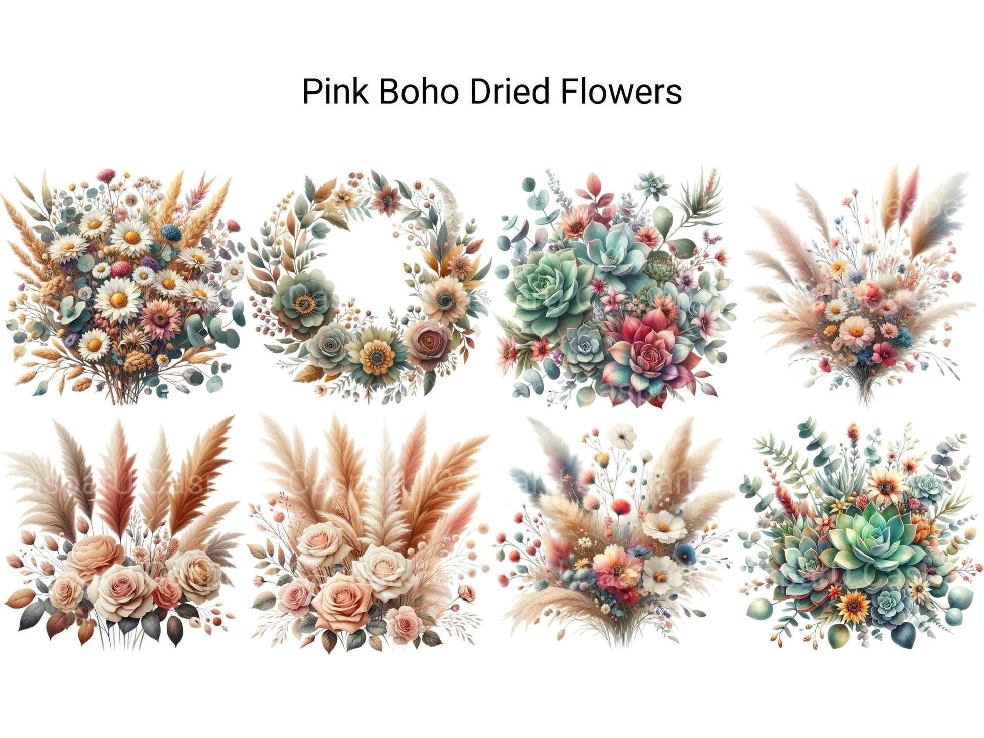 Pink Boho Dried Flowers - CraftNest - Digital Crafting and Art