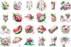 Pink And Green Summer Clipart Bundle 2 - CraftNest - Digital Crafting and Art