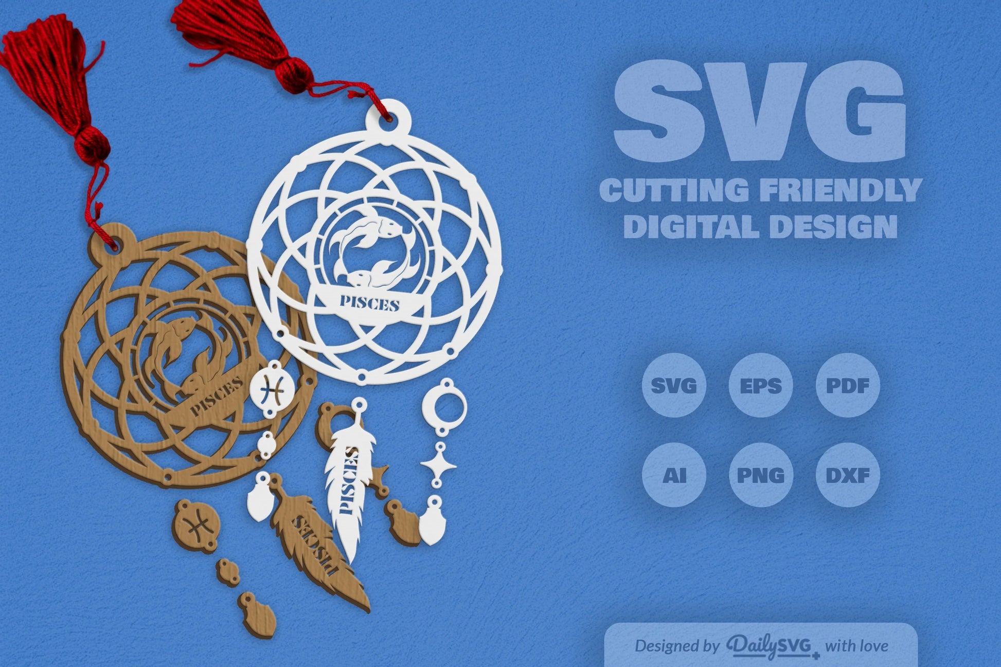 Pisces Dream Catcher Laser Cut Clipart Set - CraftNest - Digital Crafting and Art
