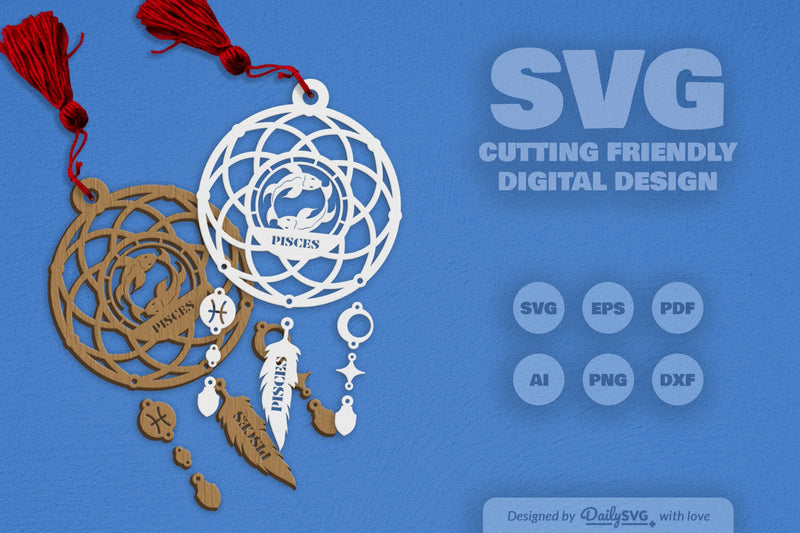 Pisces Dream Catcher Laser Cut Clipart Set - CraftNest - Digital Crafting and Art