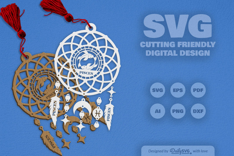 Pisces Dream Catcher Laser Cut Clipart Set - CraftNest - Digital Crafting and Art