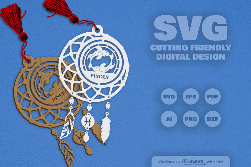 Pisces Dream Catcher Laser Cut Clipart Set - CraftNest - Digital Crafting and Art