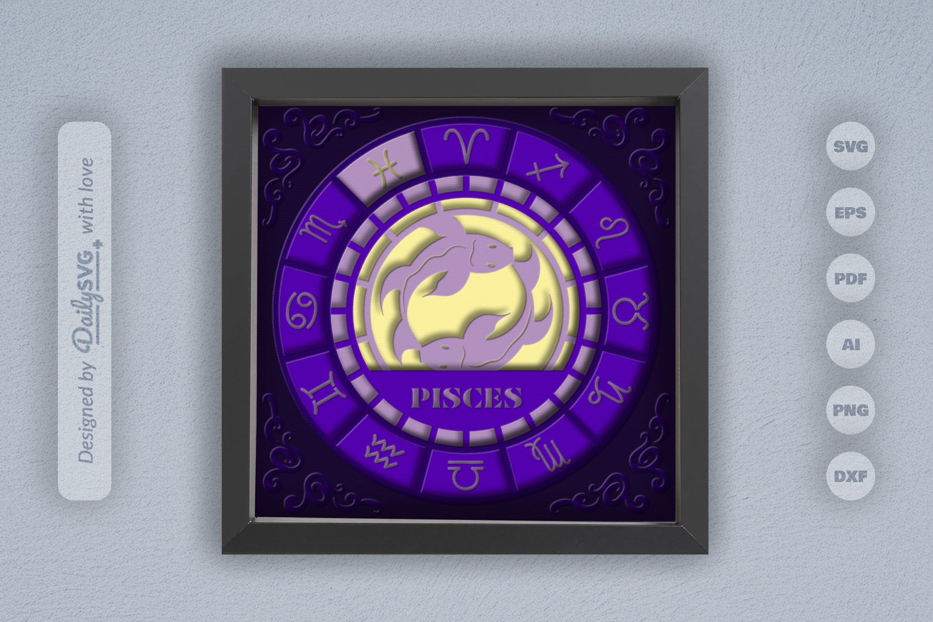 Pisces Zodiac 3D Shadow Box Papercut SVG Bundle