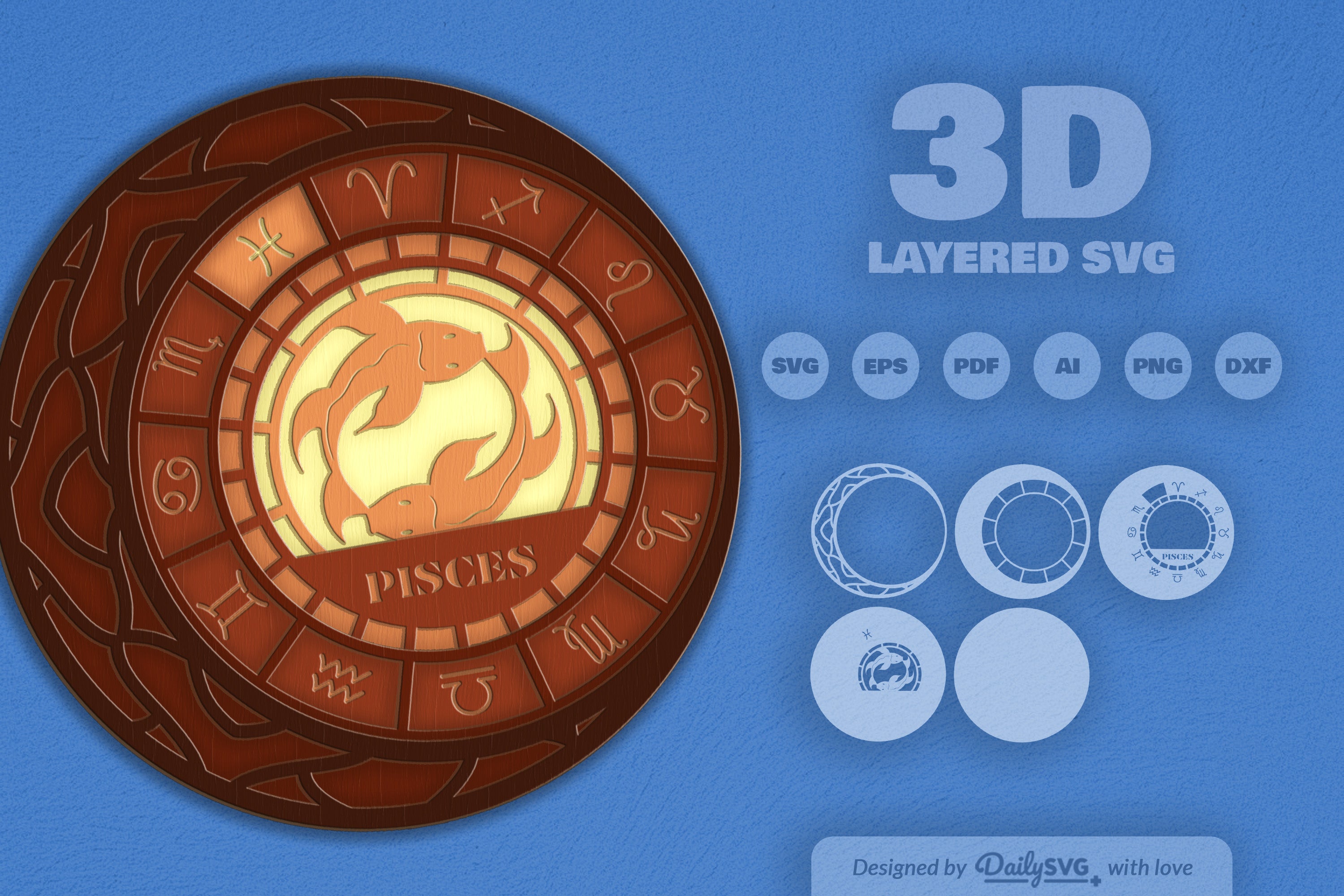 Pisces Zodiac Laser Cut SVG Bundle