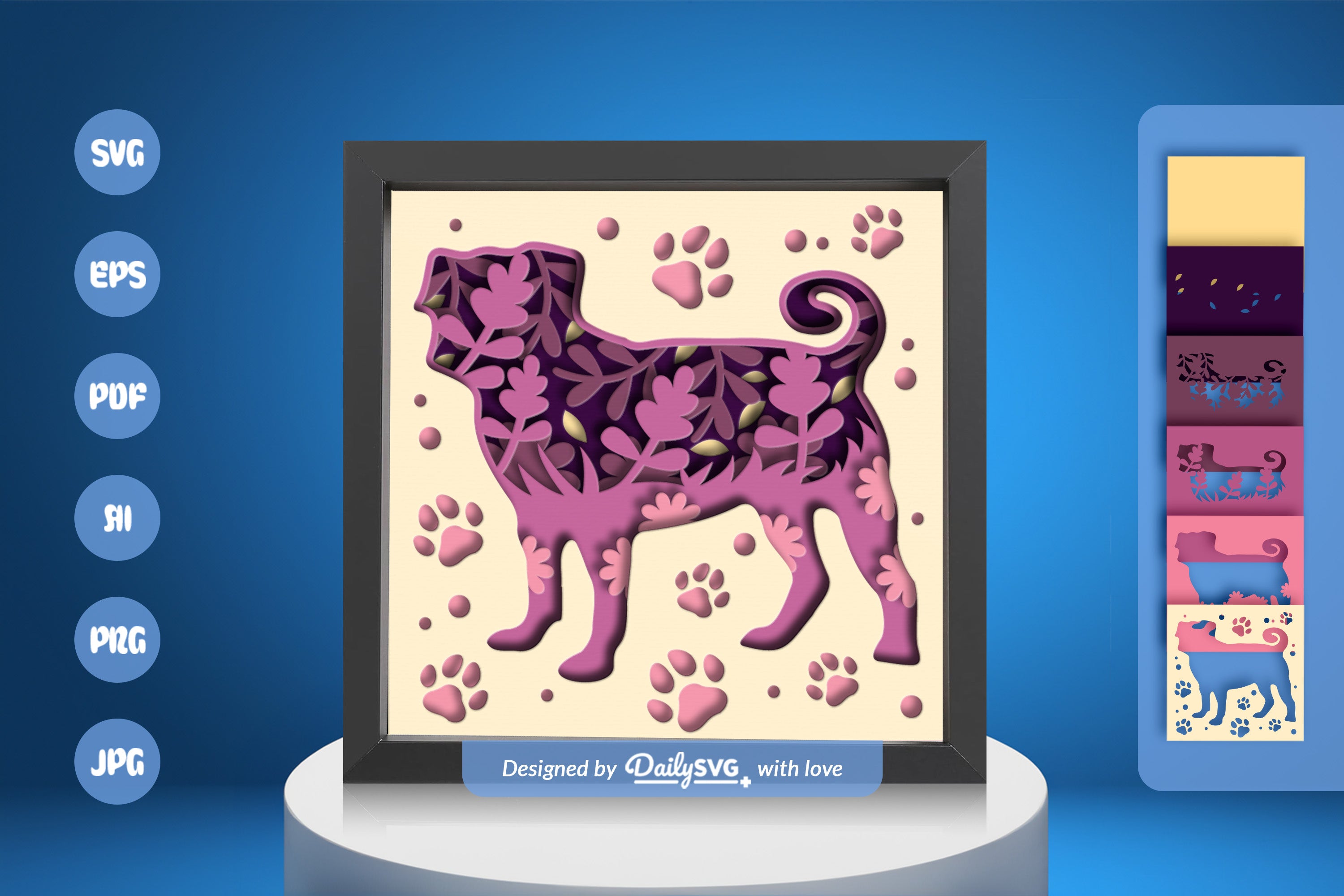 Pitbull Floral Papercut SVG Bundle