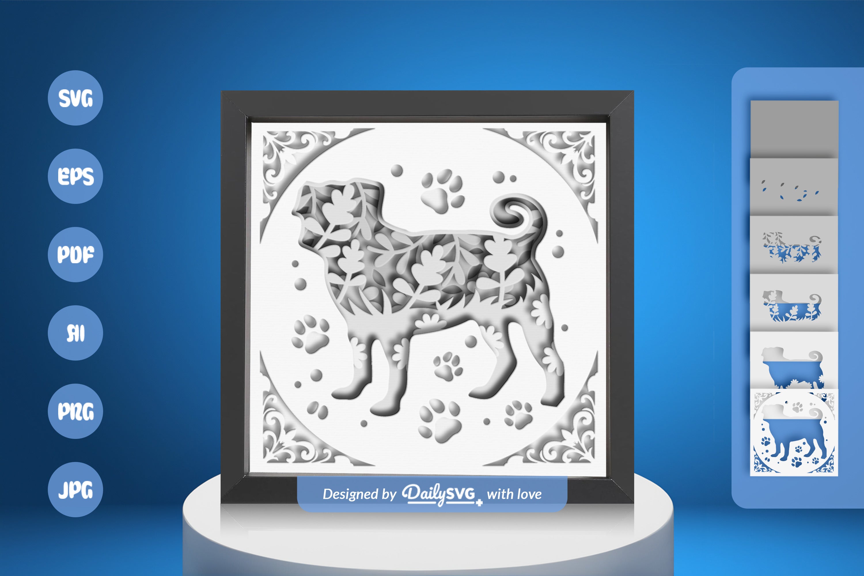 Floral Papercut Pitbull SVG Bundle