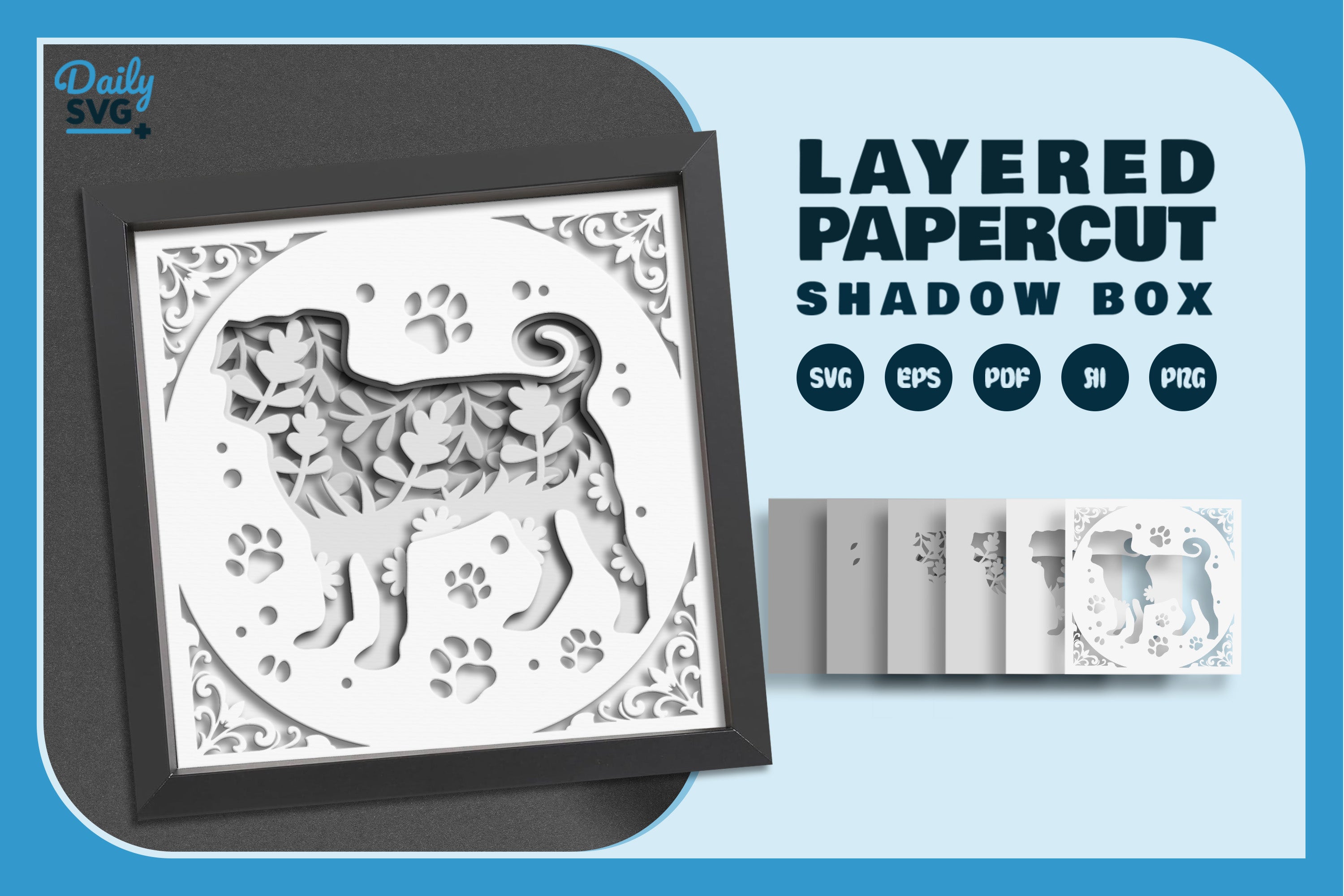 Floral Papercut Pitbull SVG Bundle