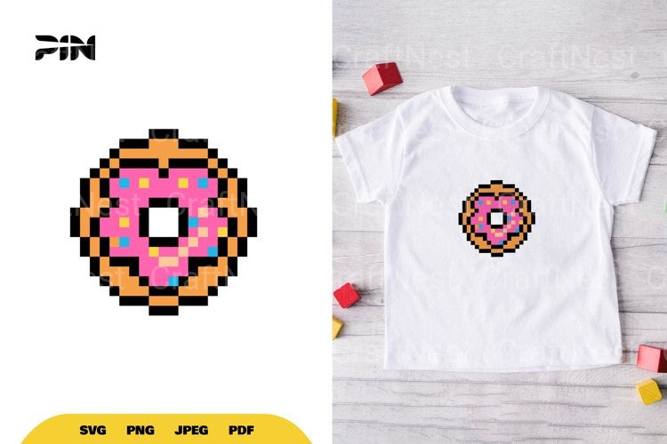 Pixel Art Fast Food 8Bit Donut Clipart Bundle - CraftNest - Digital Crafting and Art