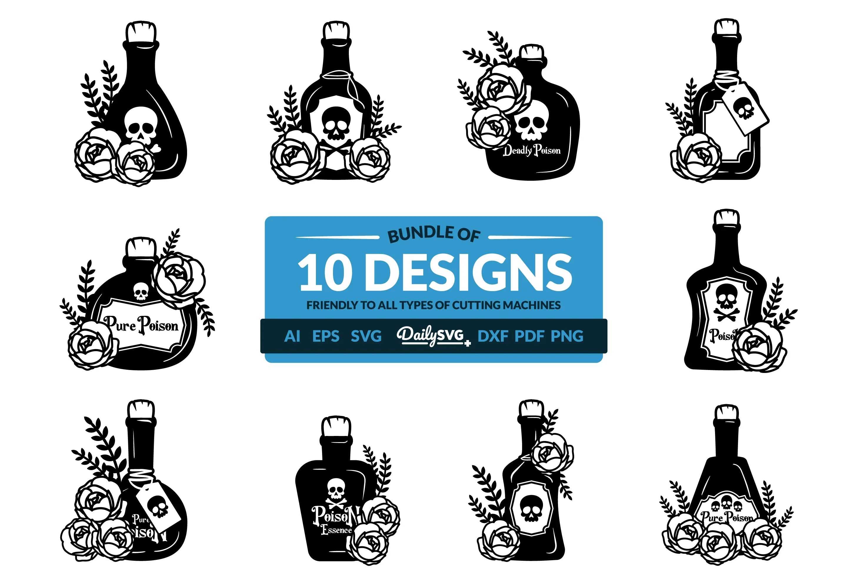 Poison Bottle with Roses Halloween Clipart - CraftNest - Digital Crafting and Art