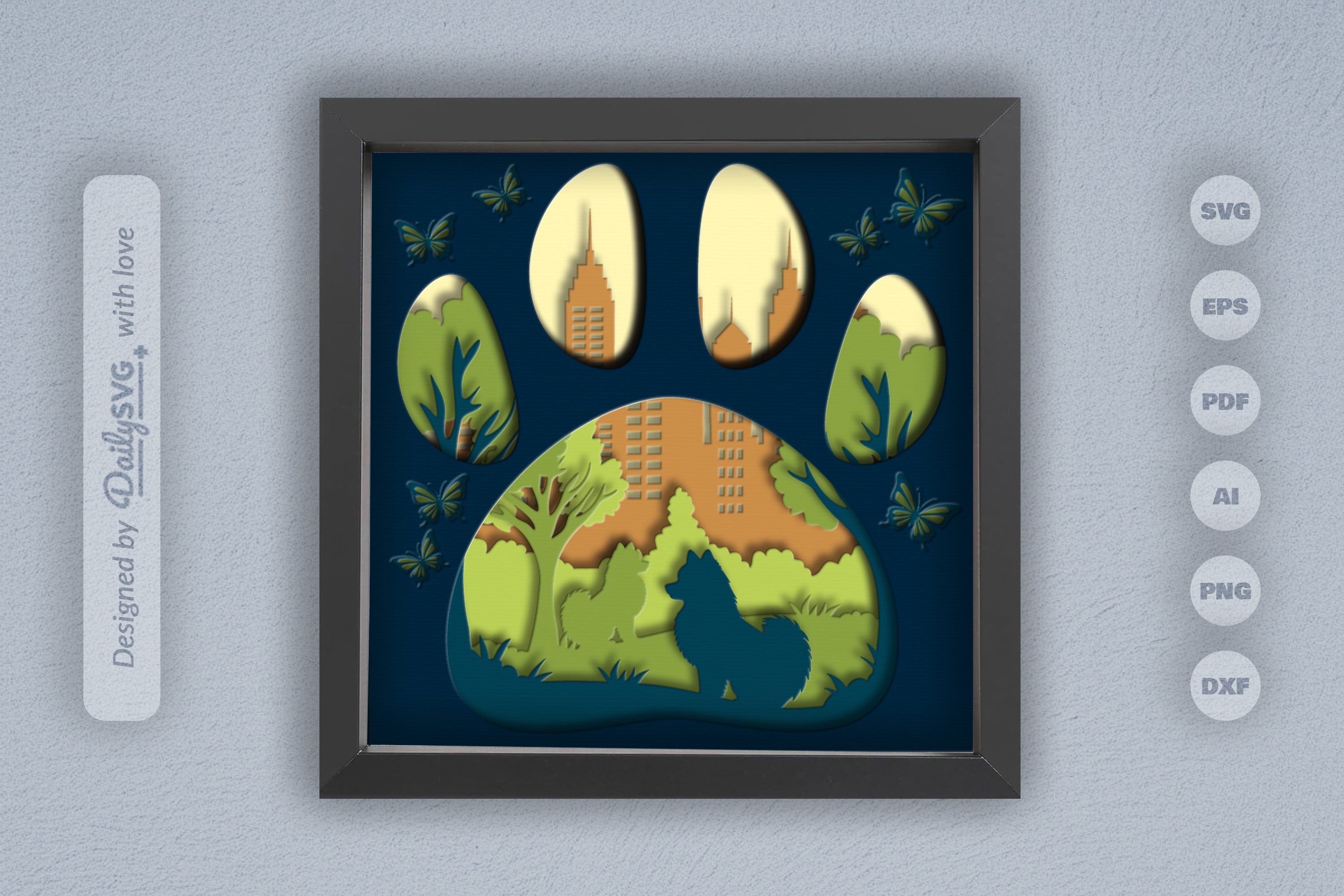 Pomeranian Dog Papercut SVG Bundle: Park Sitting Design