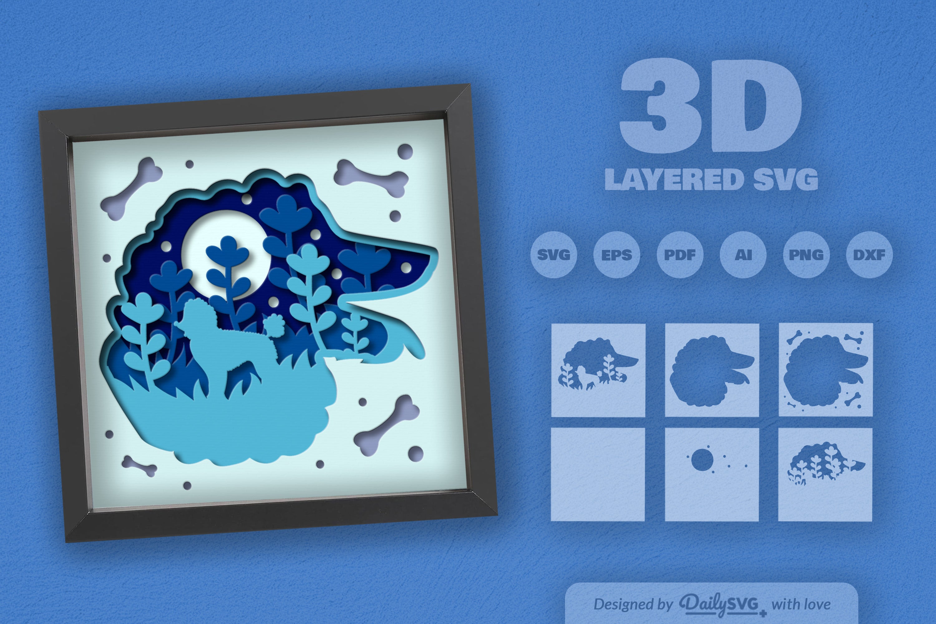 Poodle Dog Head Silhouette Papercut SVG Bundle