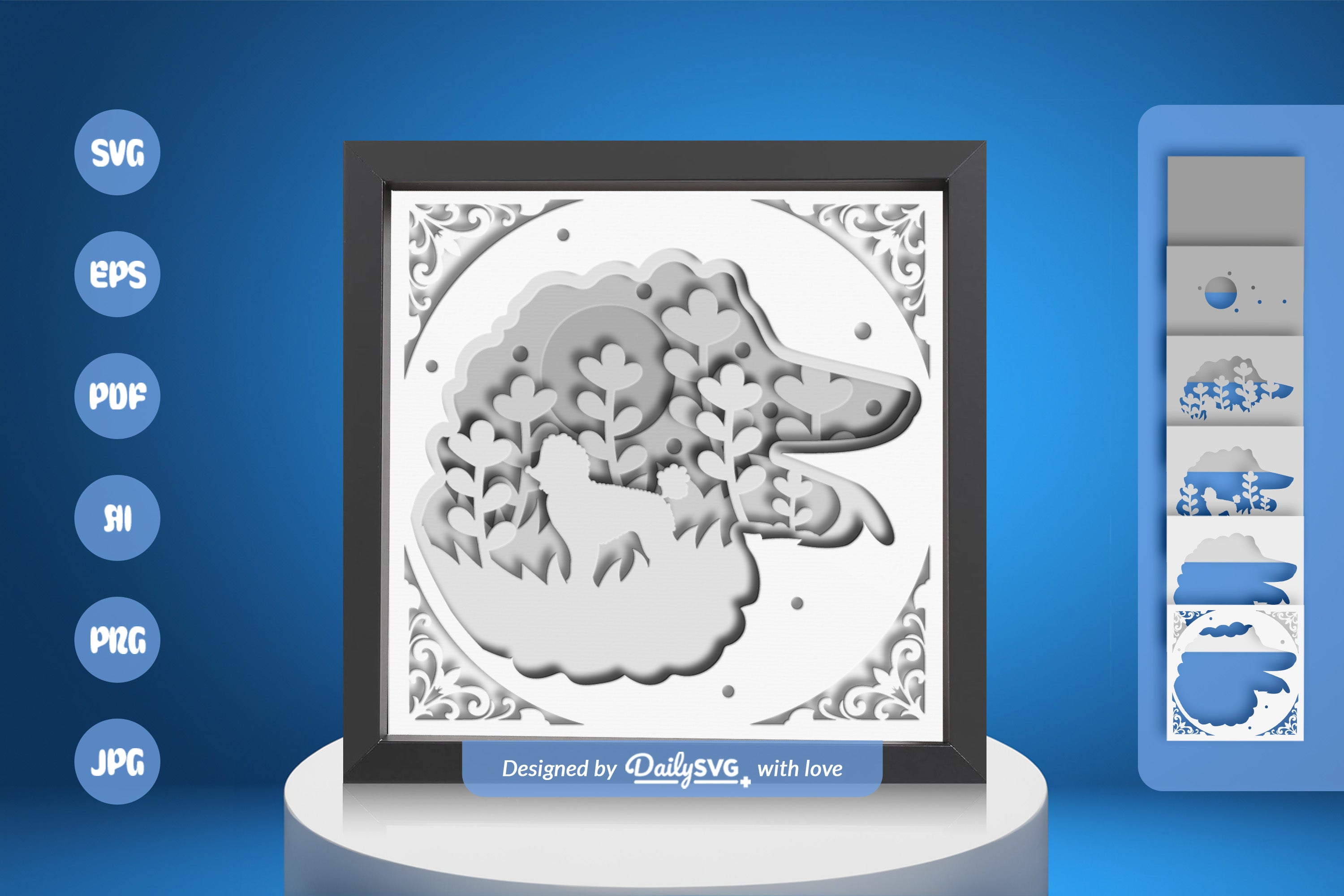 Poodle Dog Head Silhouette White Papercut SVG Bundle