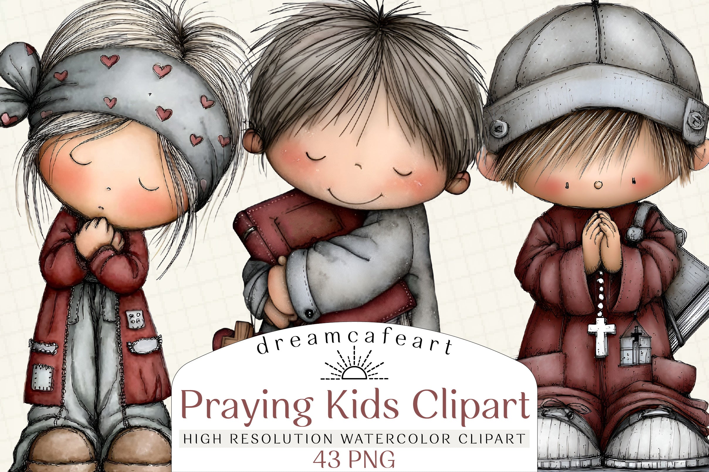 Praying Kids Clipart Bundle