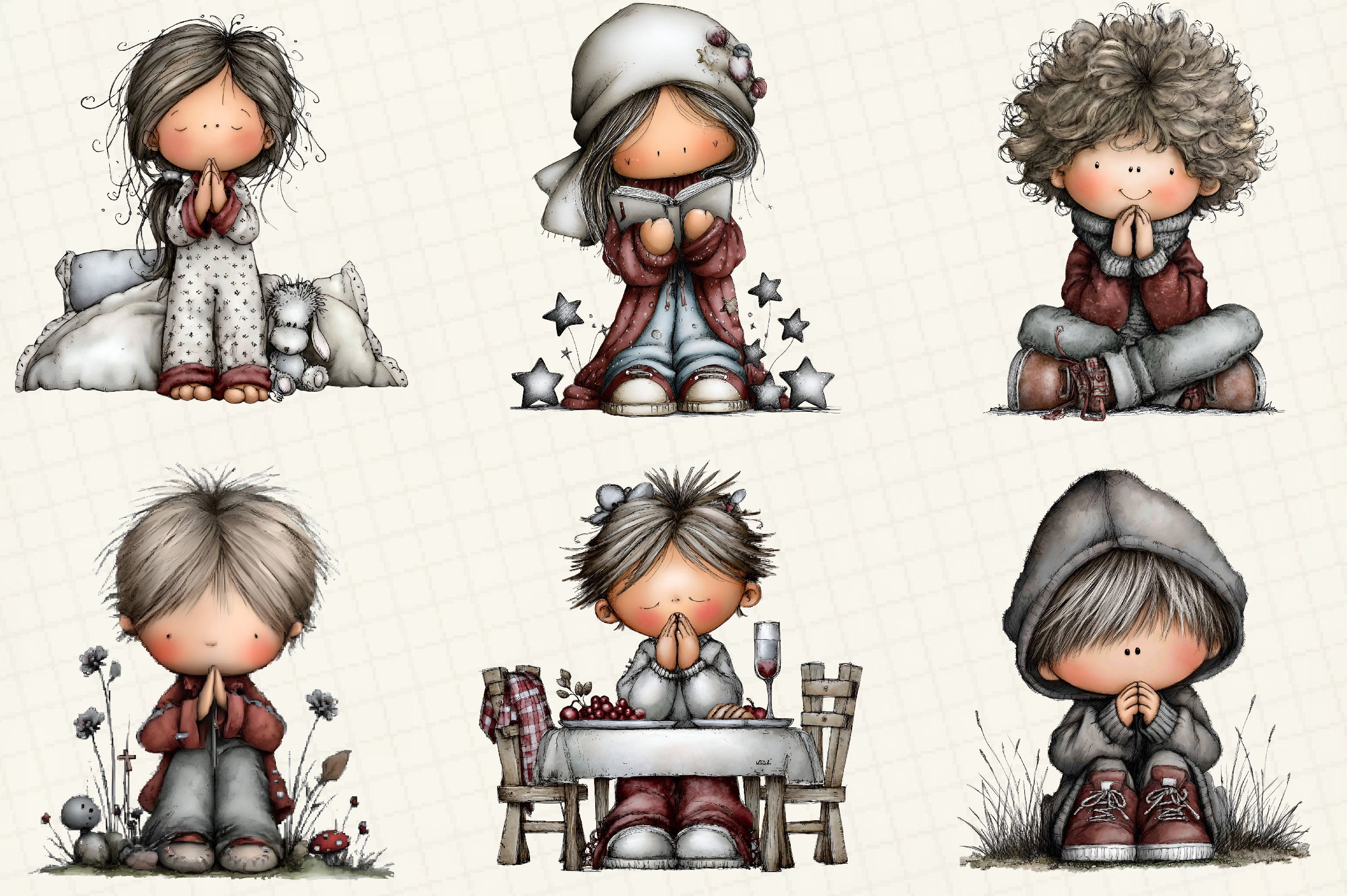 Praying Kids Clipart Bundle