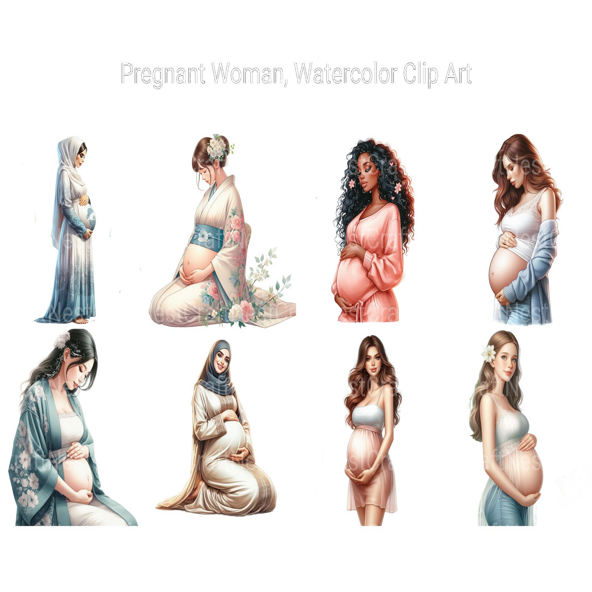 Watercolor Pregnant Woman Clipart - CraftNest - Digital Crafting and Art