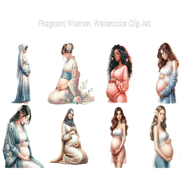 Watercolor Pregnant Woman Clipart - CraftNest - Digital Crafting and Art