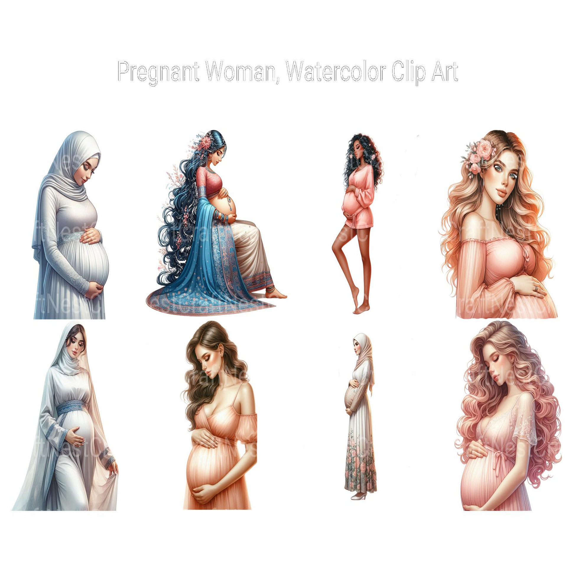 Watercolor Pregnant Woman Clipart - CraftNest - Digital Crafting and Art
