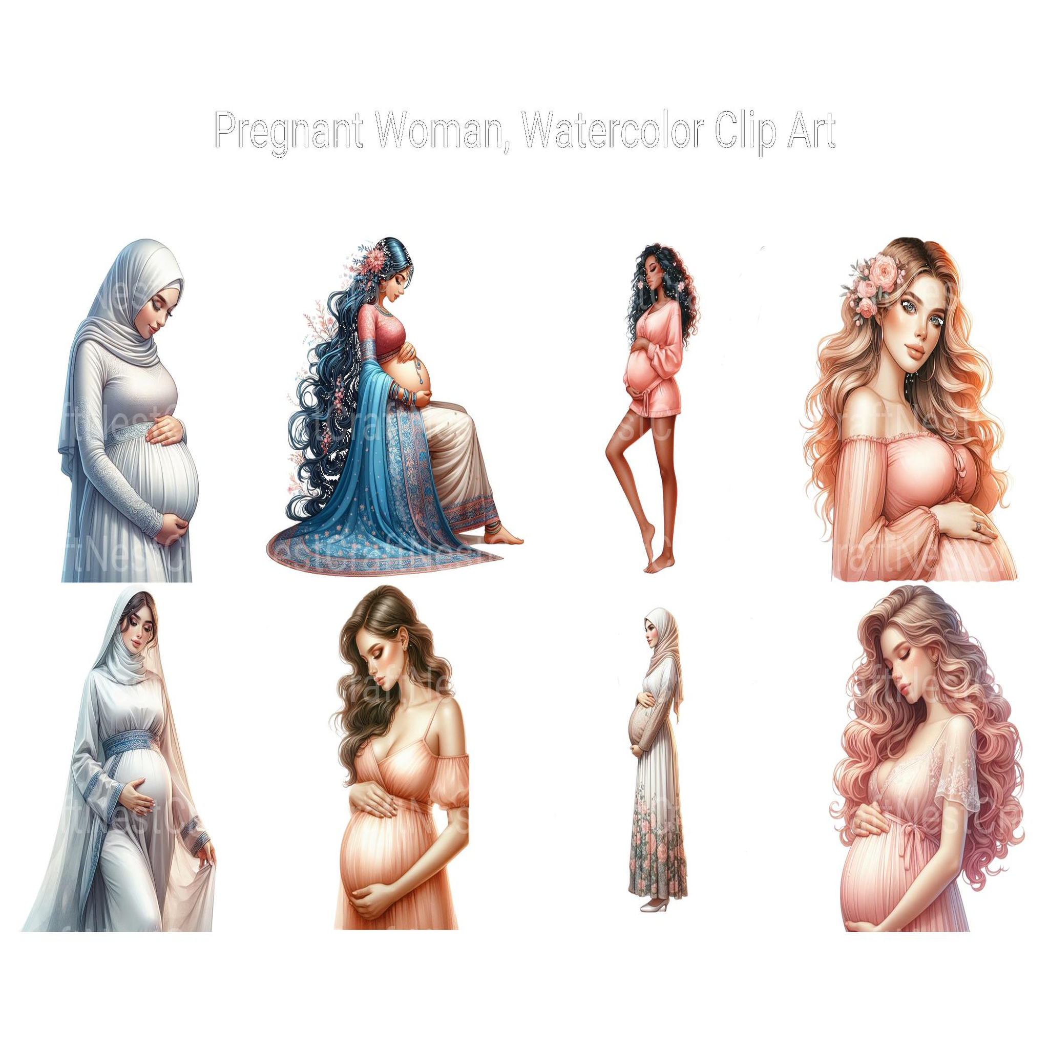 Watercolor Pregnant Woman Clipart - CraftNest - Digital Crafting and Art