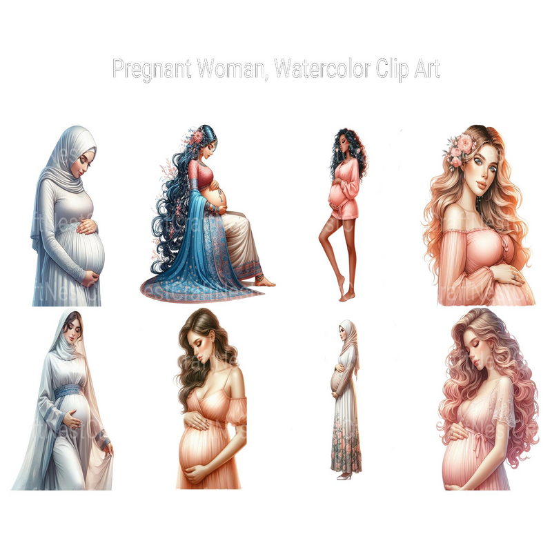 Watercolor Pregnant Woman Clipart - CraftNest - Digital Crafting and Art