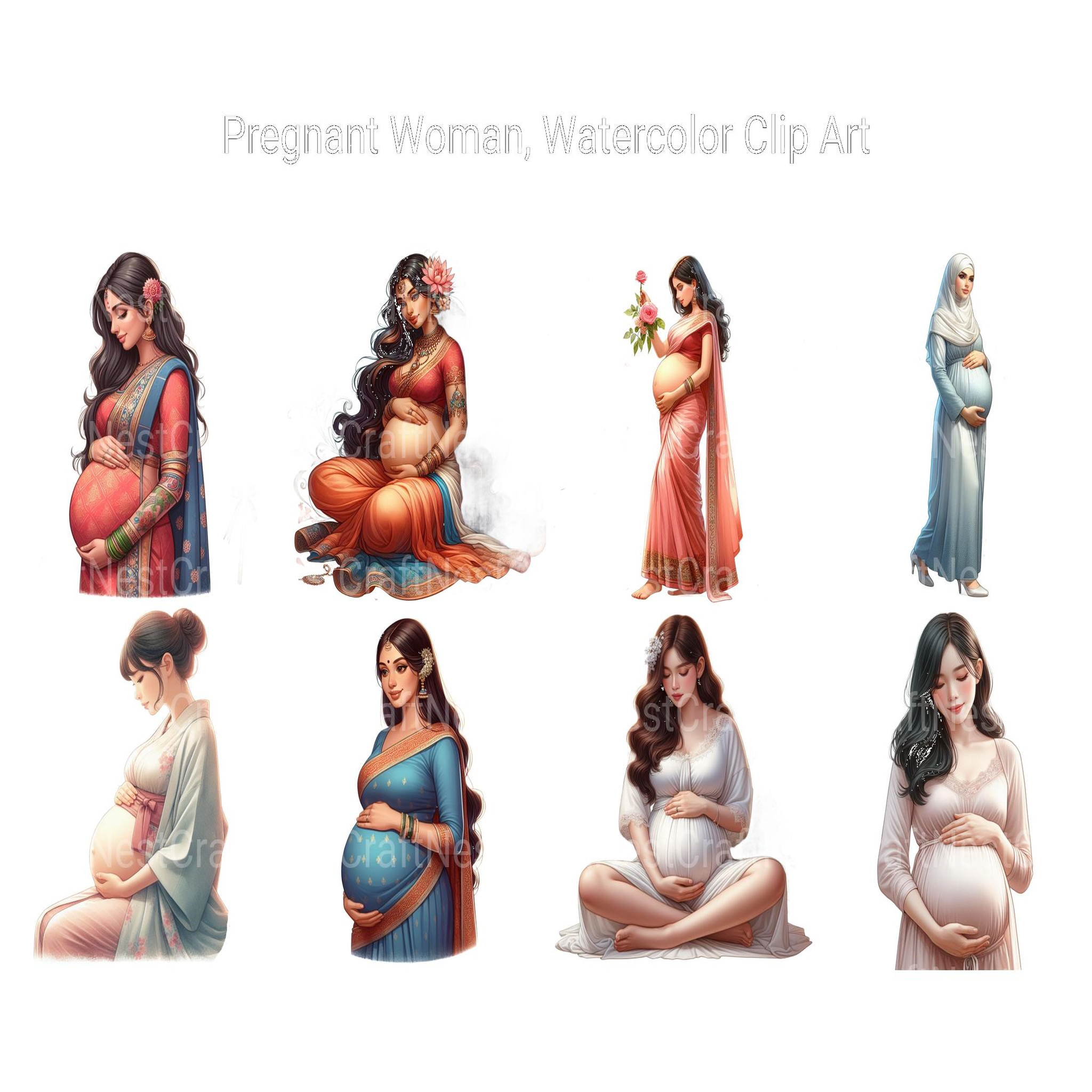 Watercolor Pregnant Woman Clipart - CraftNest - Digital Crafting and Art
