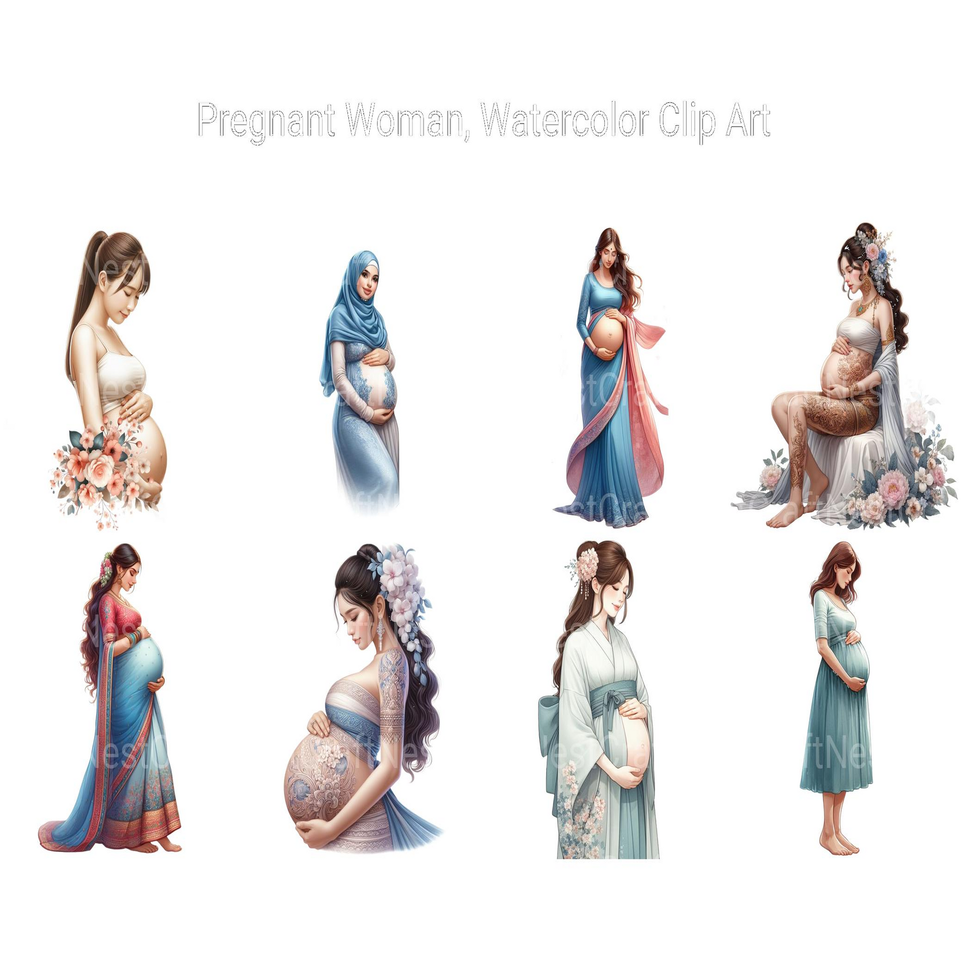 Watercolor Pregnant Woman Clipart - CraftNest - Digital Crafting and Art