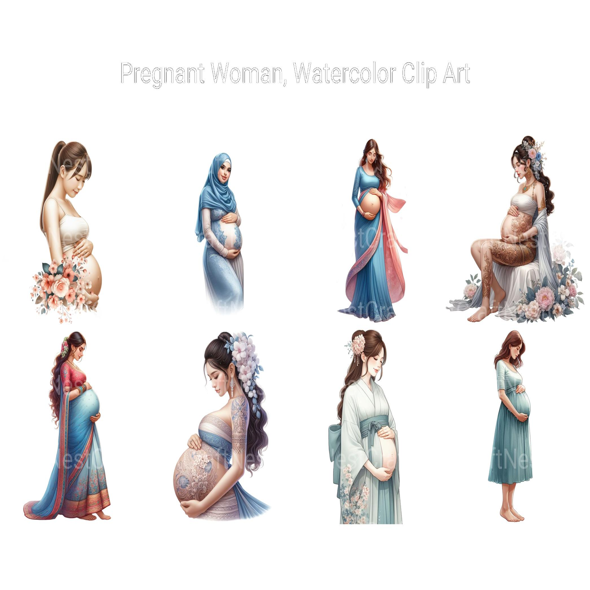 Watercolor Pregnant Woman Clipart - CraftNest - Digital Crafting and Art