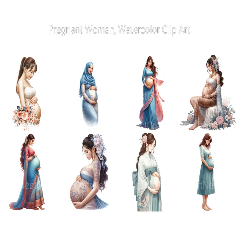 Watercolor Pregnant Woman Clipart - CraftNest - Digital Crafting and Art