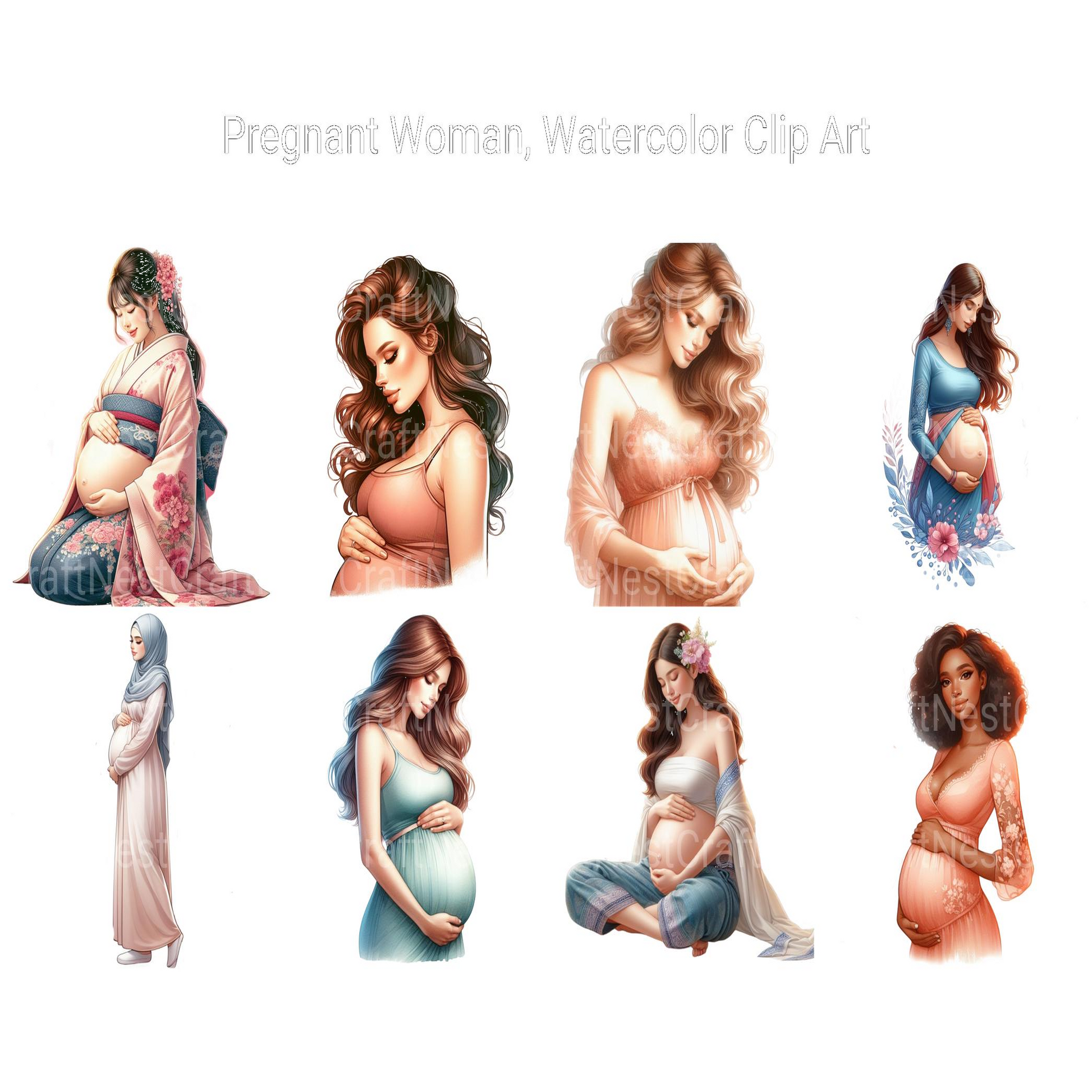 Watercolor Pregnant Woman Clipart - CraftNest - Digital Crafting and Art