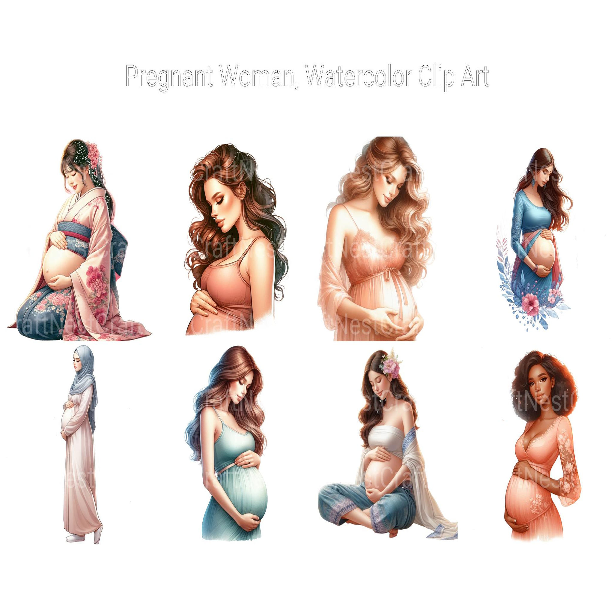 Watercolor Pregnant Woman Clipart - CraftNest - Digital Crafting and Art