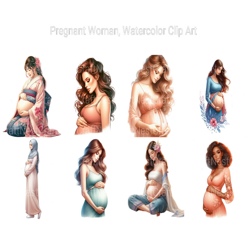 Watercolor Pregnant Woman Clipart - CraftNest - Digital Crafting and Art