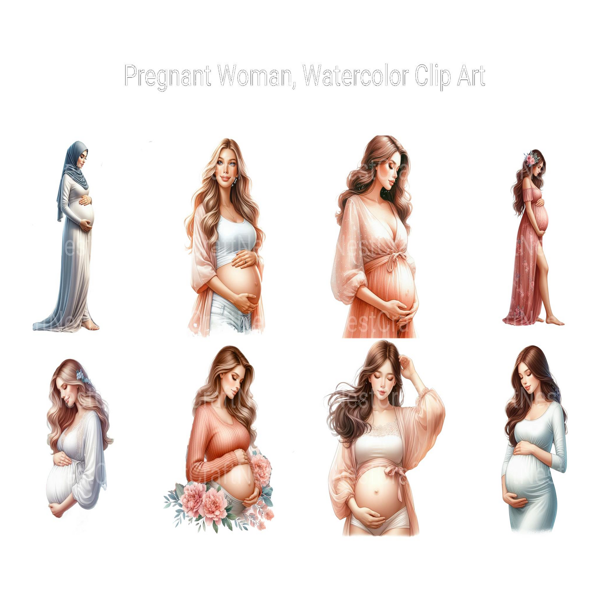 Watercolor Pregnant Woman Clipart - CraftNest - Digital Crafting and Art