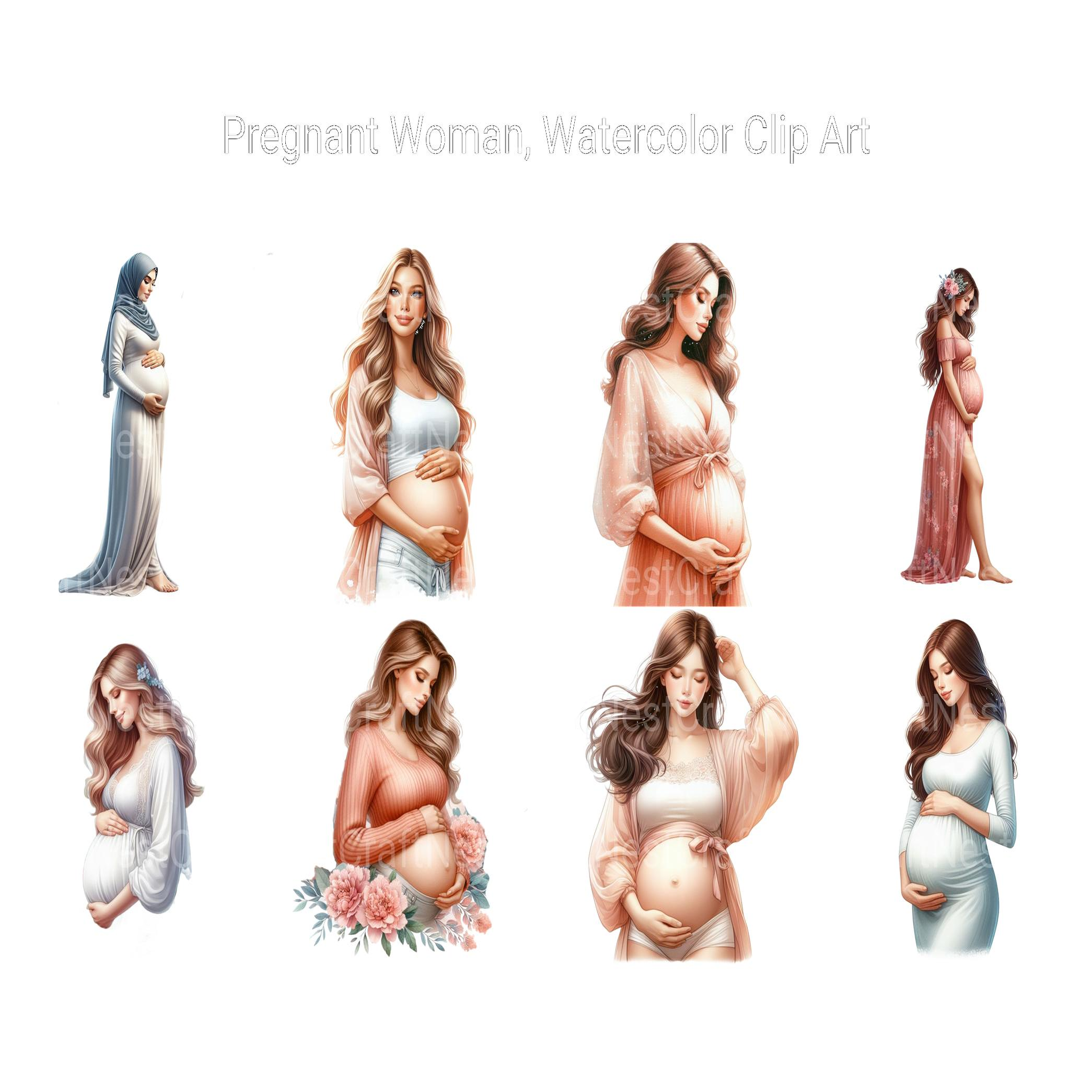 Watercolor Pregnant Woman Clipart - CraftNest - Digital Crafting and Art