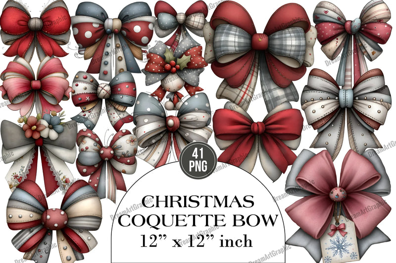Preppy Christmas Coquette Bow Clipart Bundle - CraftNest - Digital Crafting and Art
