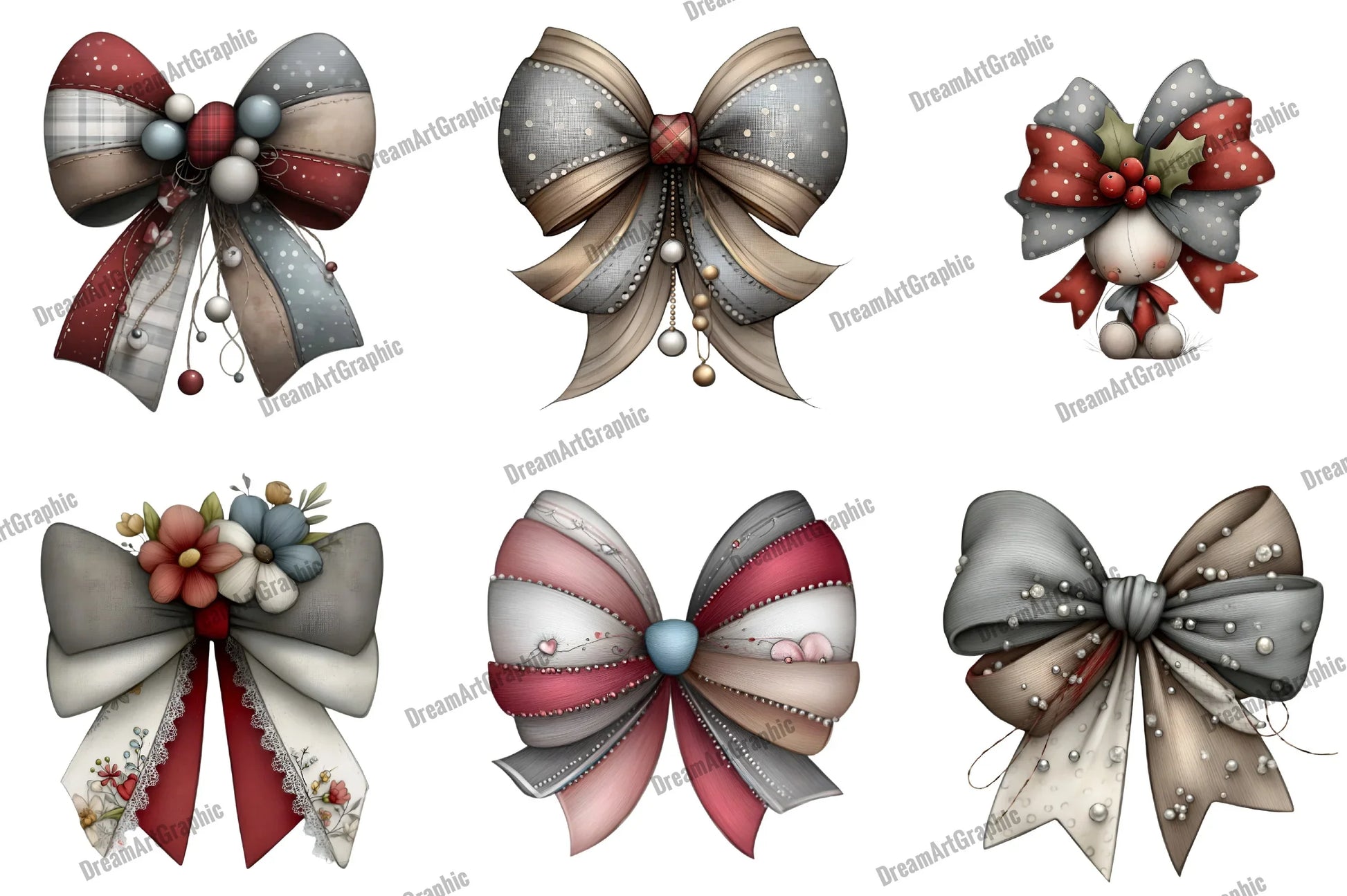 Preppy Christmas Coquette Bow Clipart Bundle - CraftNest - Digital Crafting and Art