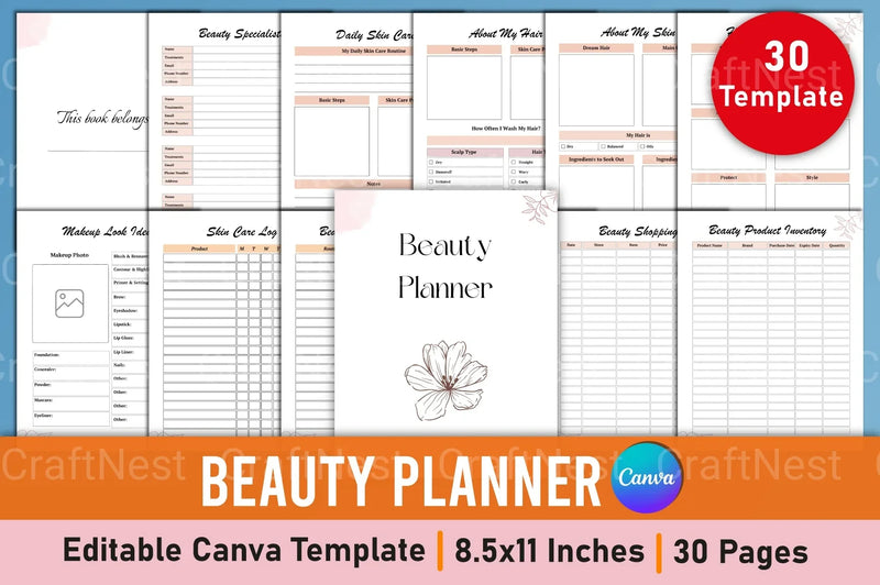 Beauty Planner Canva Template - CraftNest - Digital Crafting and Art