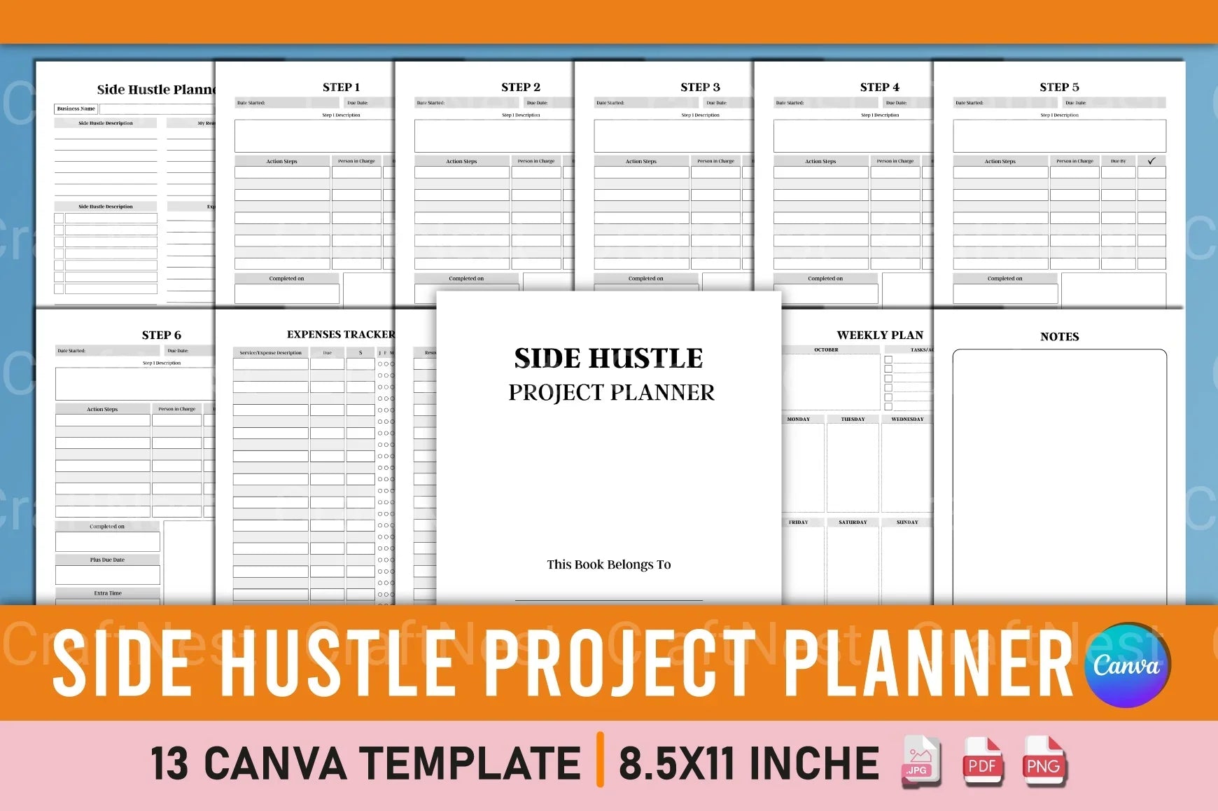 Side Hustle Project Planner Template on Canva - CraftNest - Digital Crafting and Art