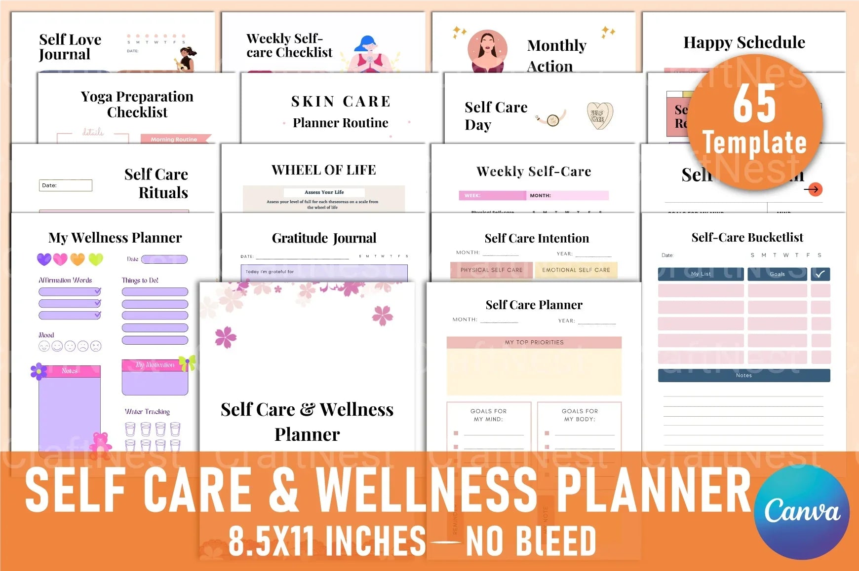 Self Care Wellness Planner for Personal Growth - CraftNest - Digital Crafting and Art