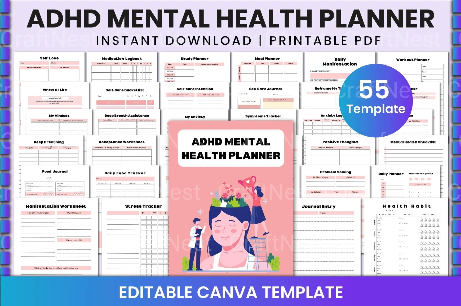 ADHD Mental Health Planner for Improved Focus - CraftNest - Digital Crafting and Art