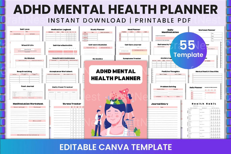 ADHD Mental Health Planner for Improved Focus - CraftNest - Digital Crafting and Art