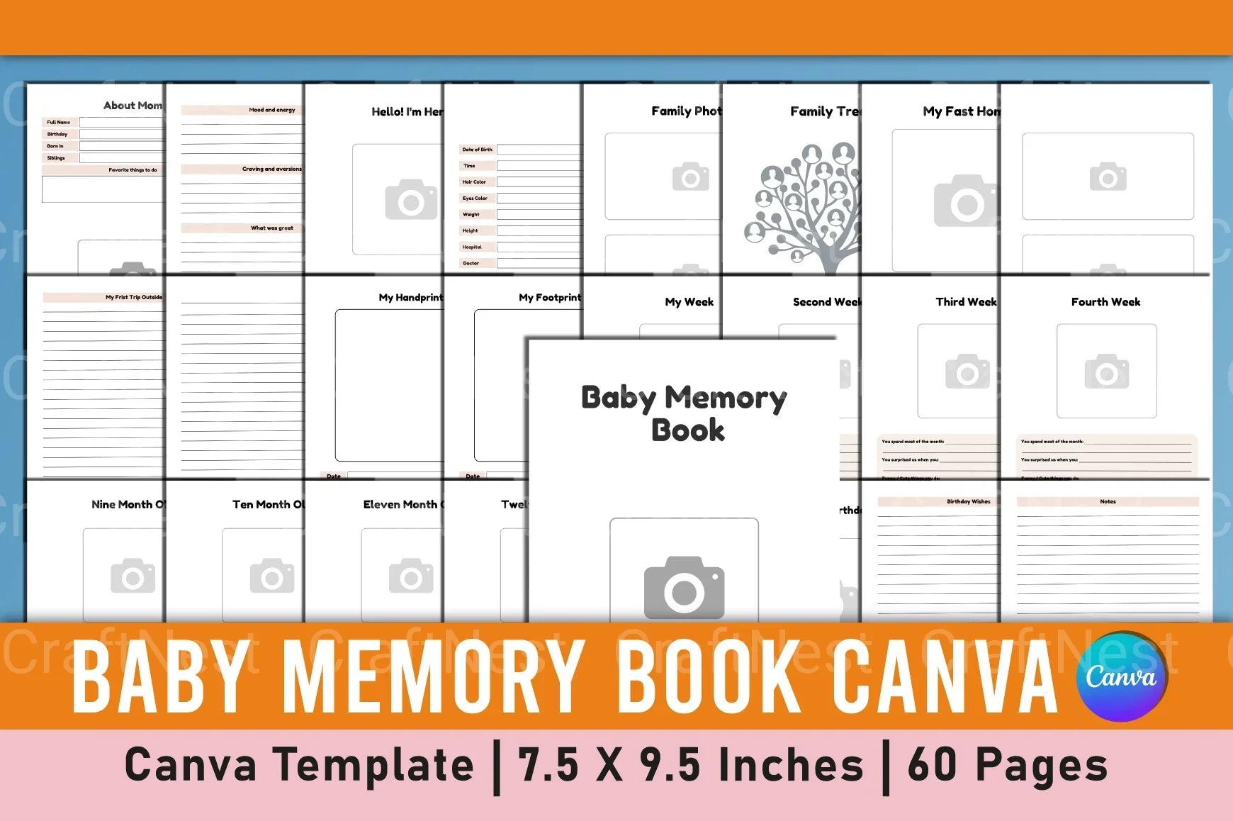 Baby Memory Book Template - Canva Design - CraftNest - Digital Crafting and Art