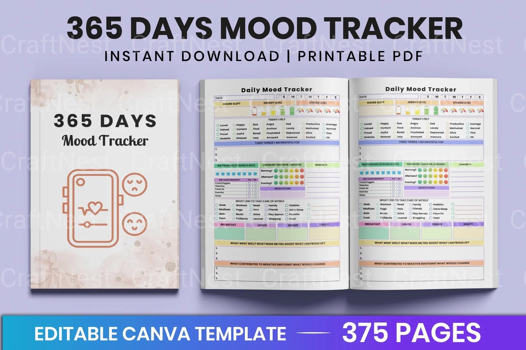 Mood Tracker Journal: Daily Mood Log - CraftNest - Digital Crafting and Art