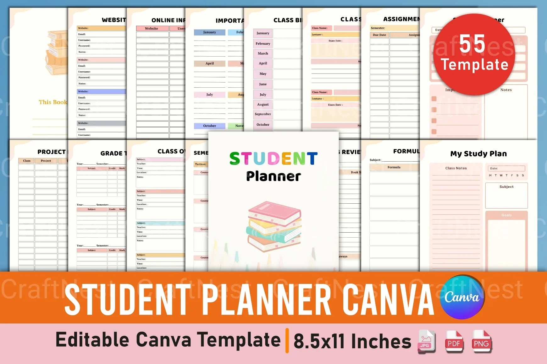 Student Planner Canva Template - CraftNest - Digital Crafting and Art