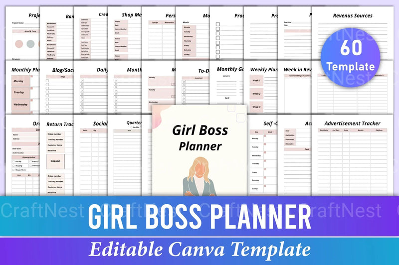 Girl Boss Planner Canva Template - CraftNest - Digital Crafting and Art