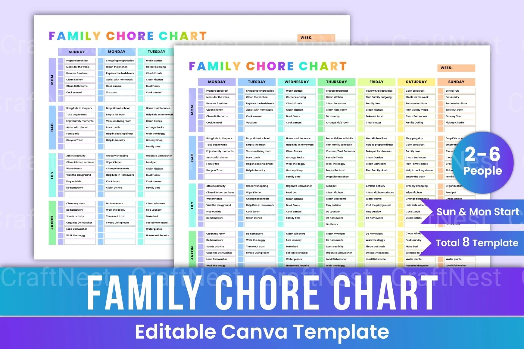 Family Chore Chart Template - CraftNest - Digital Crafting and Art