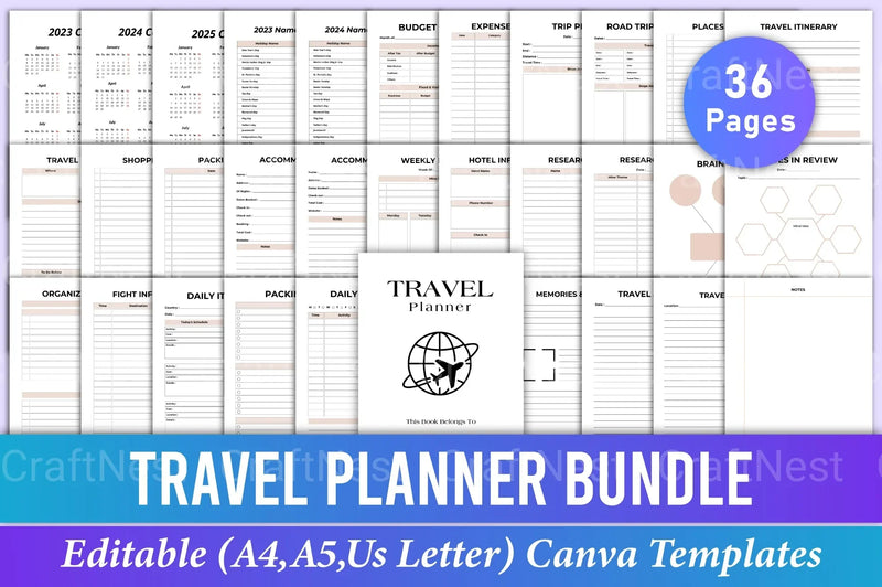 Travel Planner Canva Template Interior - CraftNest - Digital Crafting and Art